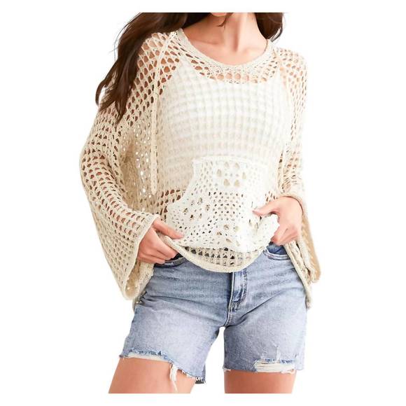 NEW POL open stitch hooded sweater in natural - Picture 2 of 4